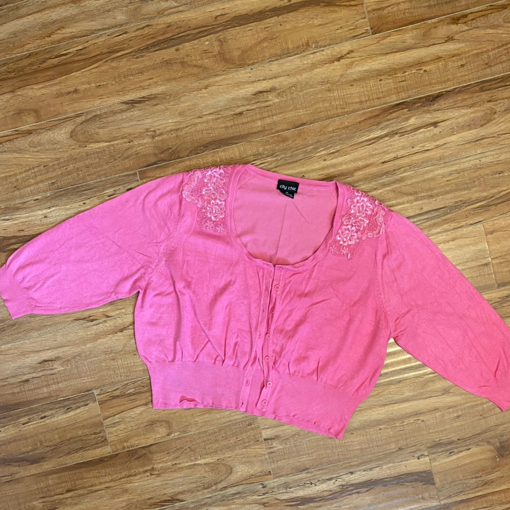 CITY CHIC Pink cardigan with embroidery